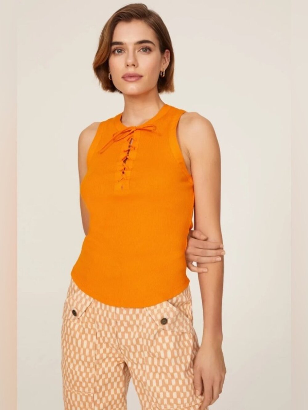 Ulla Johnson Evangeline Lace-Up Ribbed Tank Size M – Orange Cotton
